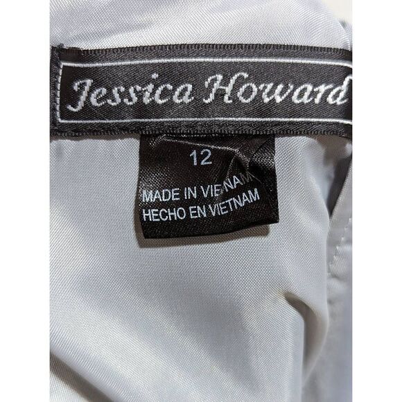 Jessica Howard Women's Silver Beaded Split Crew Neck Sheath Midi Dress Size 12 - Picture 2 of 6